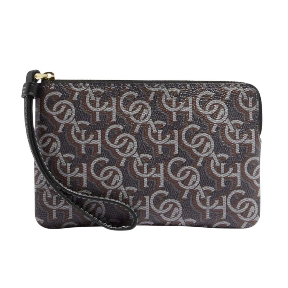 Coach Signature Logo Wristlet Zip Pouch
